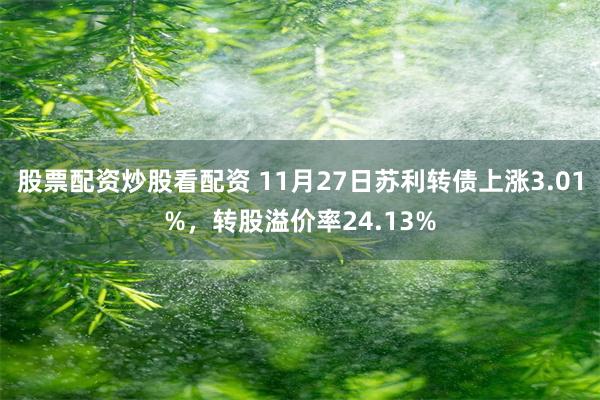 股票配资炒股看配资 11月27日苏利转债上涨3.01%，转股溢价率24.13%